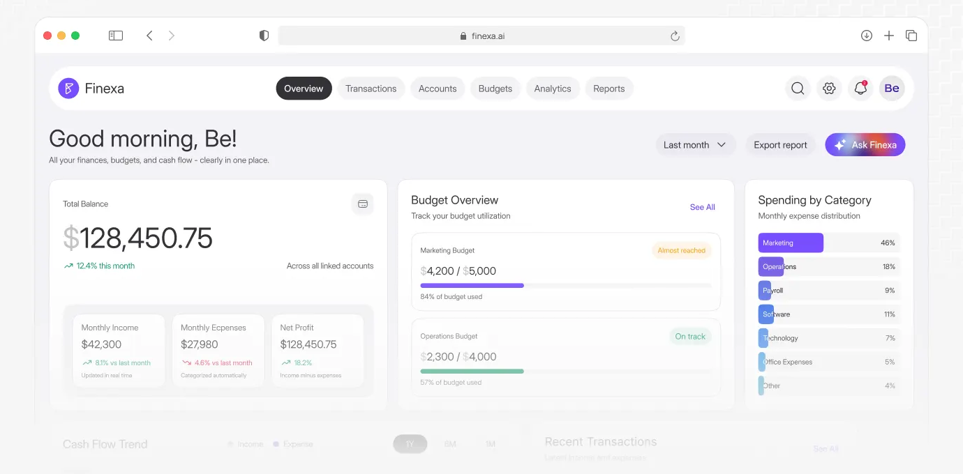 Financial dashboard interface
